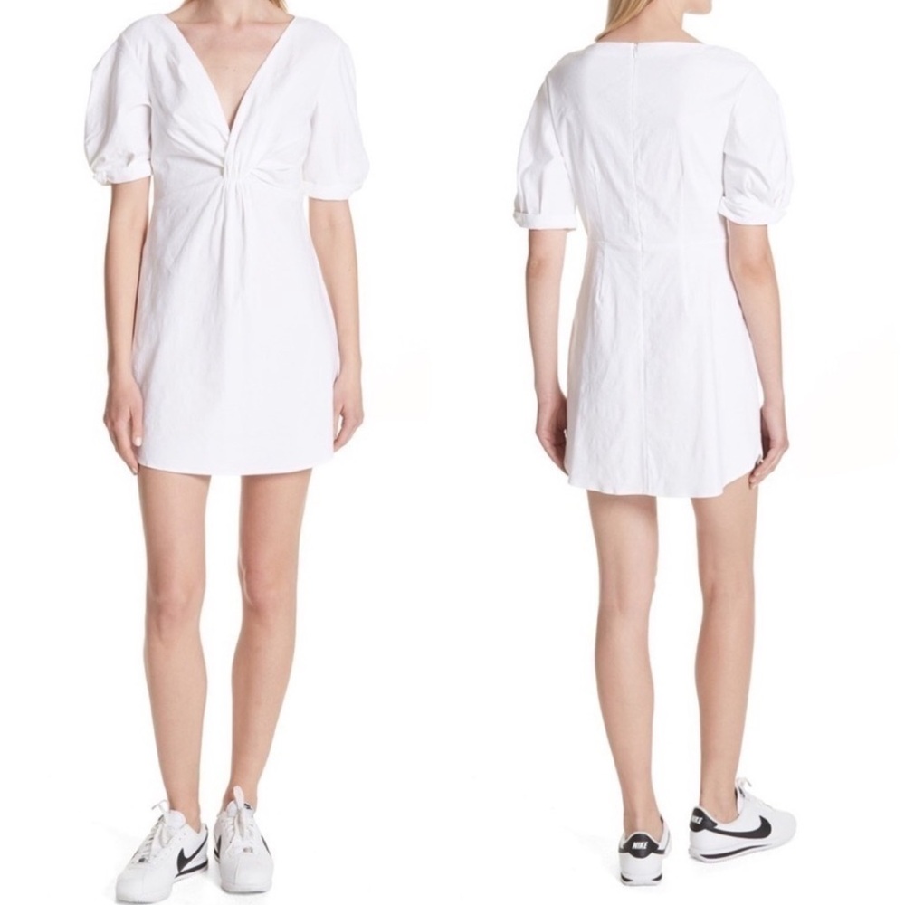 NWOT A.L.C. White Deep V Puff Sleeve Dress